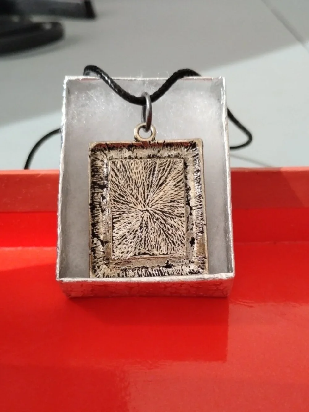 Vintage-Style Rectangular Photo Pendant Necklace - Black Cord